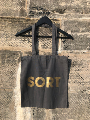 POMPEY TYPE SERIES -  SORT - GREY & GOLD TOTE BAG - foursandeights