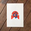 RED & BLUE PRINTED BLOCK “BUTTON” A3 Risograph Print – 001