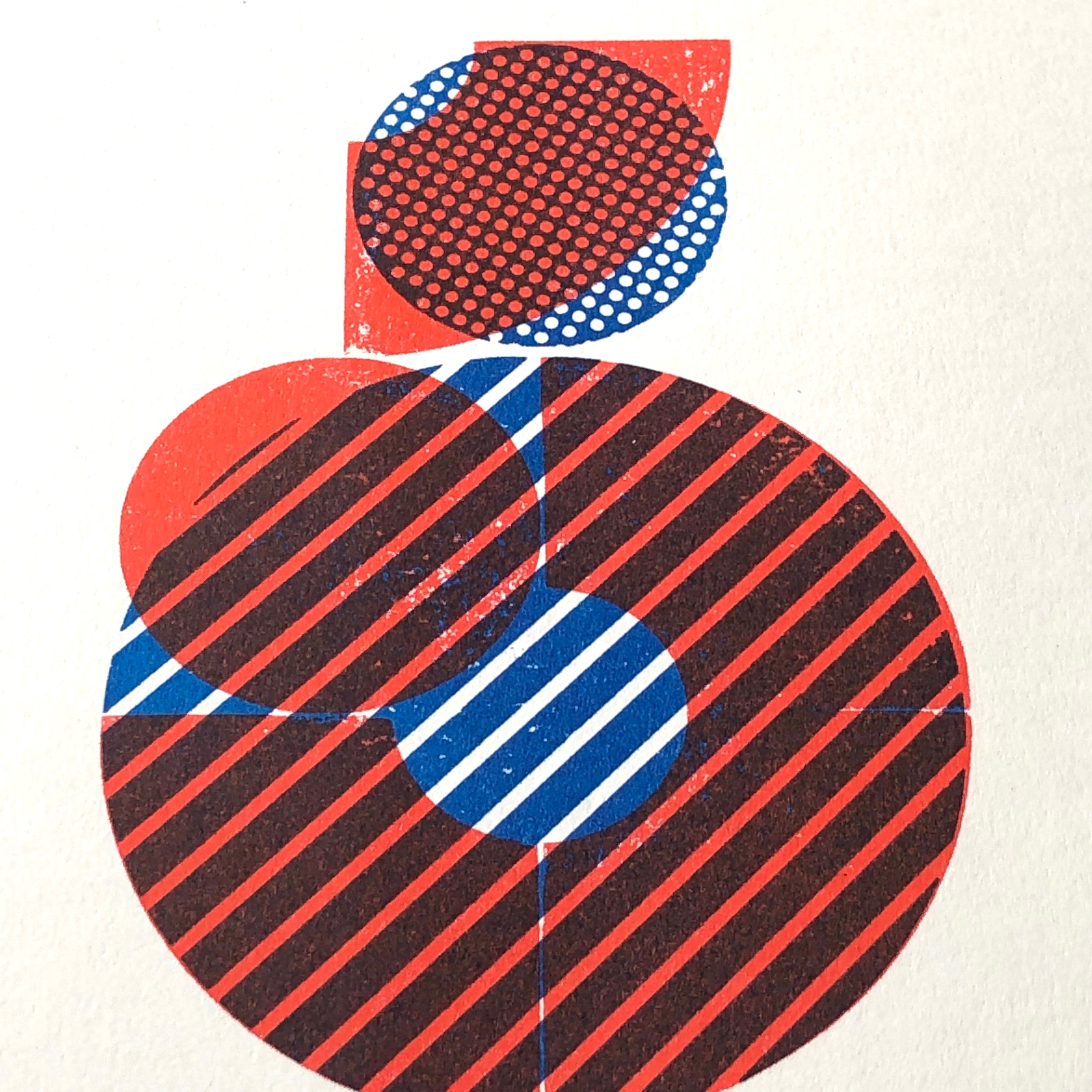 RED & BLUE PRINTED BLOCK “STACKED” A3 Risograph Print – 002