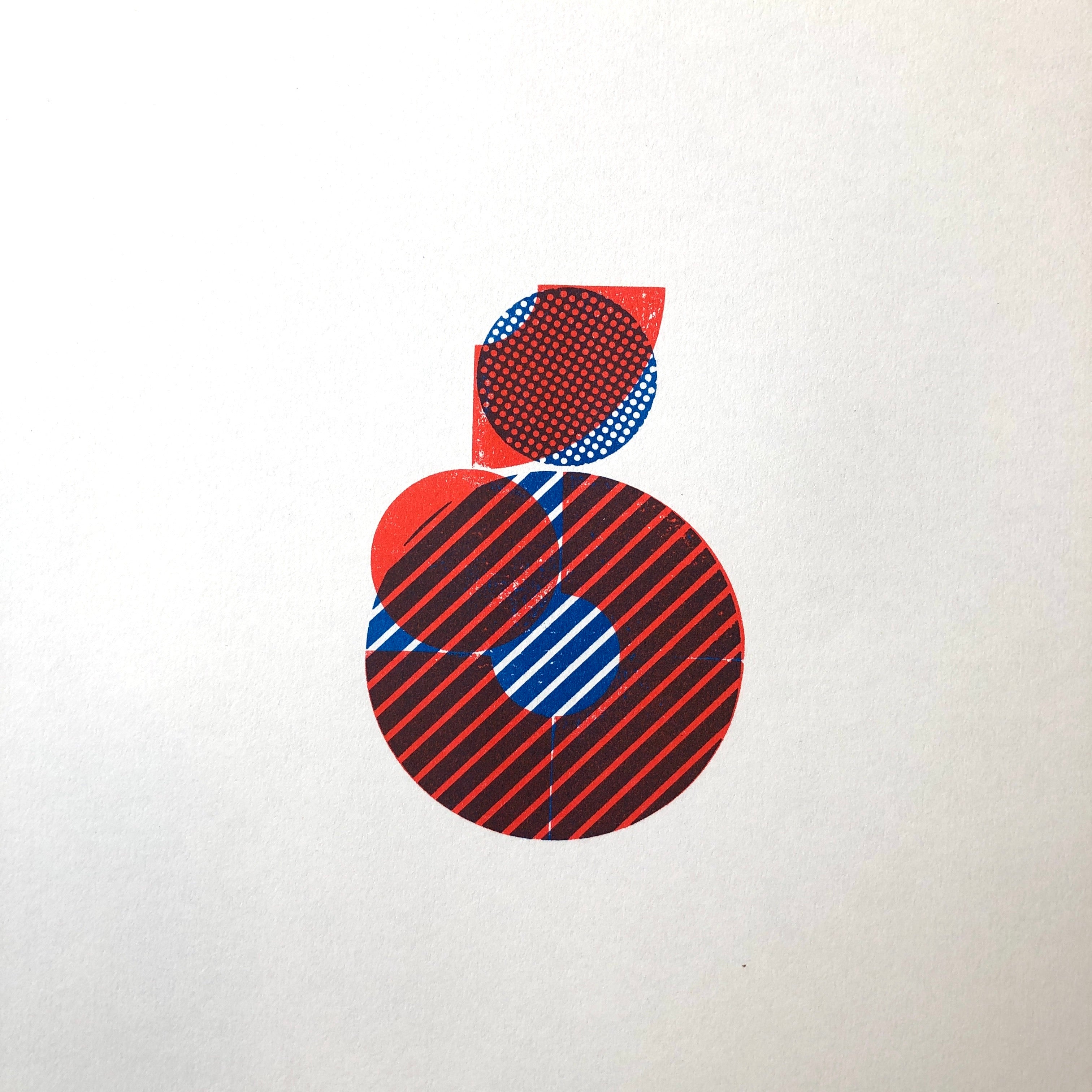 RED & BLUE PRINTED BLOCK “STACKED” A3 Risograph Print – 002